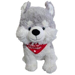 DanDee Husky Dog Plush Toy Stuffed Animal Blue Eyes Fluffy Soft Sitting Big 17"